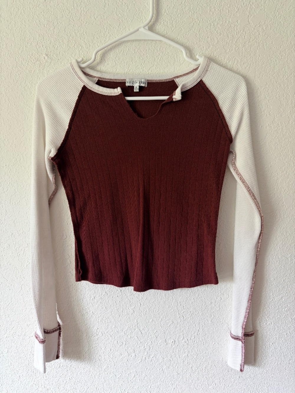 Fitz + Eddi Thermal Long Sleeve Top Rust Cream Size S Womens